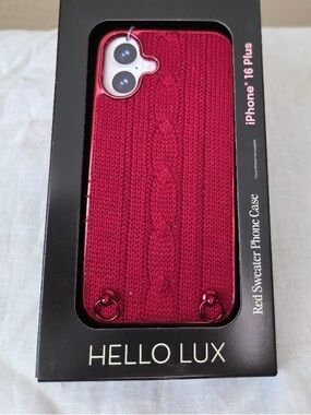 HELLO LUX Red Sweater Phone Case for iPhone 16 Plus NWT